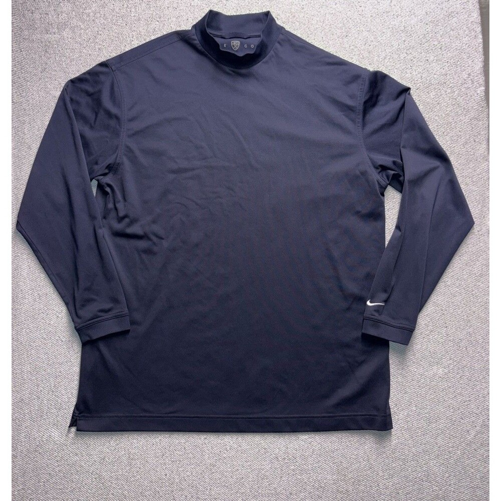 Nike Golf Long Sleeve Mock Neck Shirt Mens XL Dark Navy FIT-DRY Swoosh